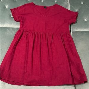 Red V-Neck Dress with Ruffle Sleeves